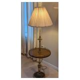 Vintage Wood and Brass Floor Table Lamp