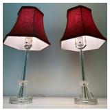 Pair of Vintage Etched Glass Table Lamps with Burnt Orange Shades