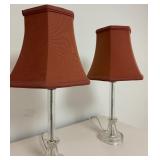 Pair of Vintage Etched Glass Table Lamps with Burnt Orange Shades