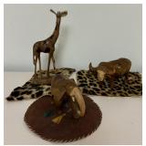 Vintage Hand Wood Carved African Animal Figurines