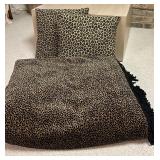 Two COZY Pier1 Cheetah Print Throw Pillows and Large Throw Soft Brown Blanket