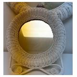 Beautiful White Oval Wicker Wall Mirror and Small Round Table Mirror Decor