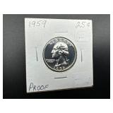 1959 PROOF WASHINGTON QUARTER RIM & ALL SURFACES ESSENTIALLY