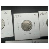 BUFFALO NICKELS, INCL 1916, 1919, 1920, 1923-1925 & 1927 (7 coins)