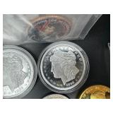 1991 PROOF RUSHMORE HALF IN OGP, PLUS PLATED COINS & TOKENS  (17 COINS TOTAL)