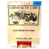 Large Car Show Keepsake Lot Includes 1987 MI Carnival of Cars Program w/4" Metal plaque