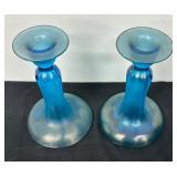 Vintage US Glass No. 151 Harding Blue Candle Holders