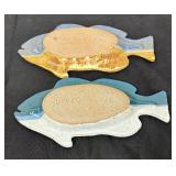 Two Fish Motif Pottery Trays / Shallow Bowls / Trinket Dishes