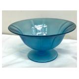 Vintage Tiffin Blue Stretch Glass Footed Bowl