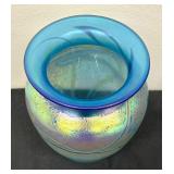 Iridescent Hand Blown Art Glass Vase by D. Tate