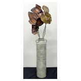 Vintage Mid Century Tall Pottery Vase with Vintage Metal Floral Arrangement