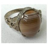 Vintage Sterling and Agate Ring