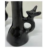 Pair of Black Bear Pottery Candle Sticks