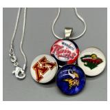 Minnesota Twins, Vikings, Wild and University Snap Necklace  with Sterling Silver Chain