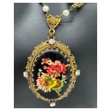 Vintage West Germany Filigree Floral Pendant Necklace