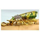 Vintage 18k, Diamond Plique Jour Grasshopper Pendant / Brooch