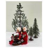 Three Department 56 Decorative Faux Trees, Vintage Annalee Mr. and Mrs. Clause