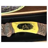 Hunting Knife with Bears on Handle and Etching on Blade