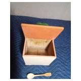 Vintage wood salt box with original wood spoon