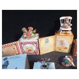 Pricilla Mouse Tale figurines and others, tin card basket, Avon musical flower box and more