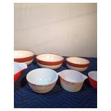 3 pottery and 4 Pyrex bowls