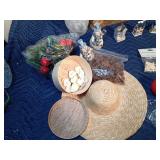 basket of craft supplies, Manger, Christmas ornaments and decor