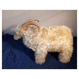 Solid wood goat covered with real goat fur and horns