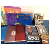 Box of hard & soft cover books, magazines, DVDs