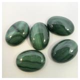 5 MALACHITE - 28.47 cttw. Oval cabochon cut