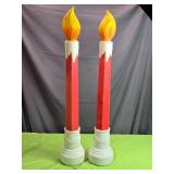 Set of 2 Vintage Blow Mold Christmas Candle Decorations with Flame Top