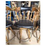 Set of 4 Wooden Bar Stools with Black Padded Seats