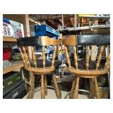 Set of 4 Wooden Bar Stools with Black Padded Seats