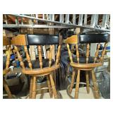 Set of 4 Wooden Bar Stools with Black Padded Seats