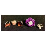 Costume Jewelry Cocktail Rings - 5 rings