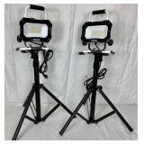 Set of 2 Smart Electrician Pro LED Work Lights with Dimmer & Temperature Control, Tripods and Carrying Case