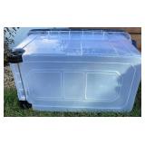 12 Large Plastic Storage Totes - 3 are wheeled