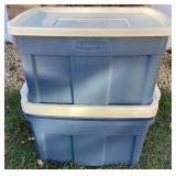 12 Large Plastic Storage Totes - 3 are wheeled