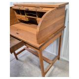 Vintage Petite Wood Roll Top Writing Desk