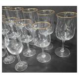 Gold Rimmed Glass Goblets + Clear Cordial Glasses - 12 QTY