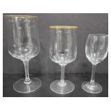 Gold Rimmed Glass Goblets + Clear Cordial Glasses - 12 QTY