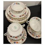 Vintage Royal Crown Derby"Chatsworth" China Set and Ruby Red Stemware