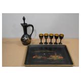 Oriental Decanter with Tray and Shot Glasses