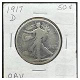 1917-D Obverse Mintmark Walking Liberty Half Dollar