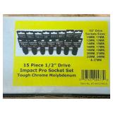 POWERBUILT 15 Piece 1/2" Drive Impact Pro Socket Set