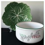 Vintage Boardallo Pinherio Cabbage Green Round Vegetable Bowl and Spaghetti Serving Bowl