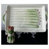 Fun to Serve! Asparagus Tray and Oregano Shaker by William Sonoma and Glass Pitcher with Etched Flowers