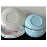 Sur To Table Set of Four Plates and Bowls in Floral Blue and Pink