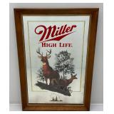 15 1/2" x 20 1/2" Framed Miller High Life  Wisconsin Mirror With White Tailed Deer Design (New Old Stock)