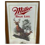 15 1/2" x 20 1/2" Framed Miller High Life  Wisconsin Mirror With White Tailed Deer Design (New Old Stock)