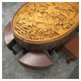 Vintage Ornate Hand Carved Chinese Oval Nesting Coffee Table